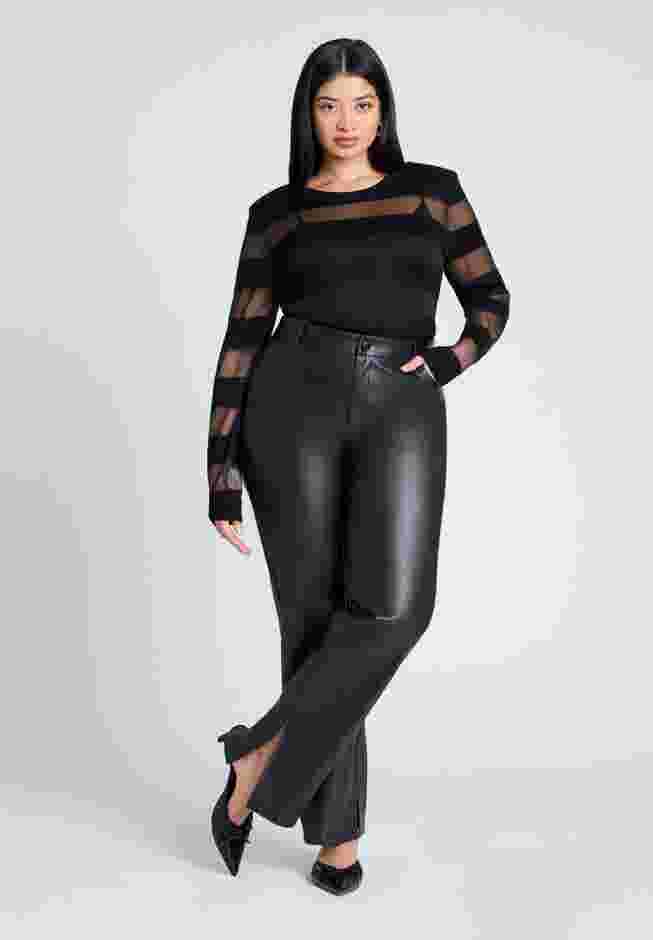 Sheer Stripe Sweater With Shoulder Pad image number 2