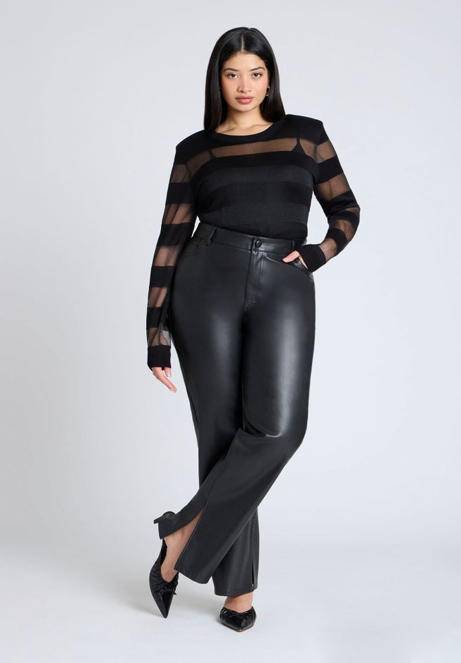 Sheer Stripe Sweater With Shoulder Pad image number 2