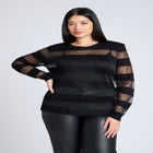 Sheer Stripe Sweater With Shoulder Pad image number null