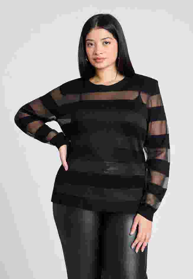 Sheer Stripe Sweater With Shoulder Pad image number 0