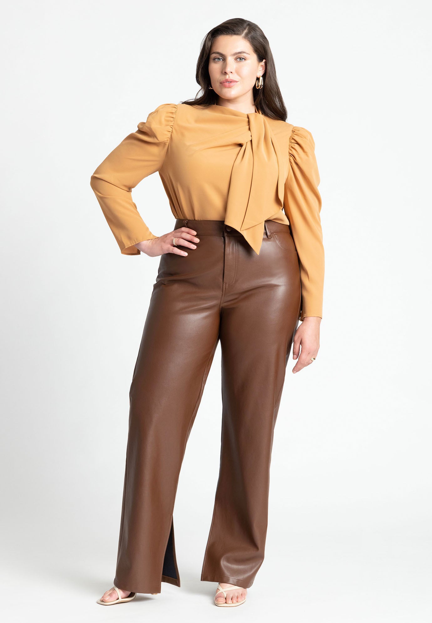 Slit Hem Faux Leather Pant image number 0