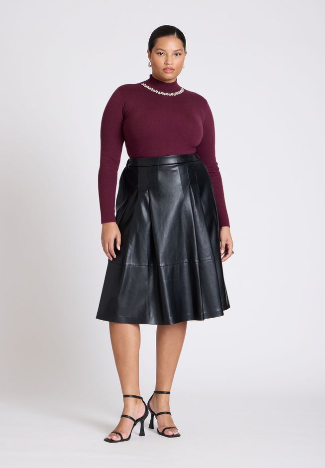 Faux Leather Full Midi Skirt image number 3