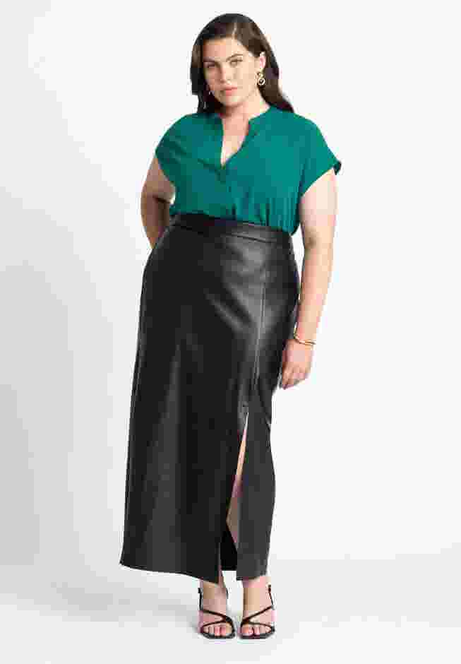 Faux Leather Column Skirt With Slit image number 1