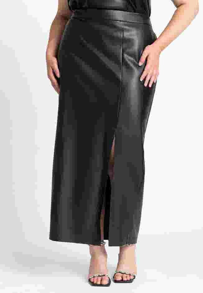 Faux Leather Column Skirt With Slit image number 2