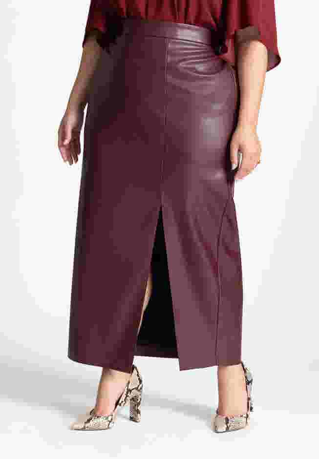 Faux Leather Column Skirt With Slit image number 1