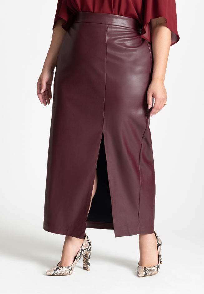 Faux Leather Column Skirt With Slit image number 1