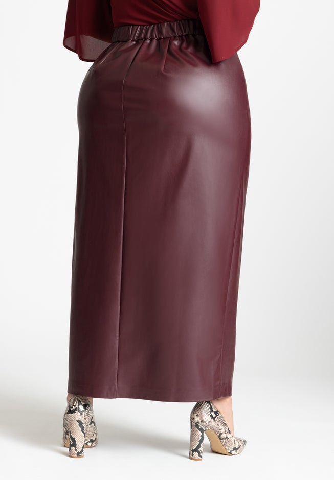Faux Leather Column Skirt With Slit image number 2