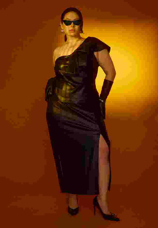 Faux Leather Column Skirt With Slit image number 0