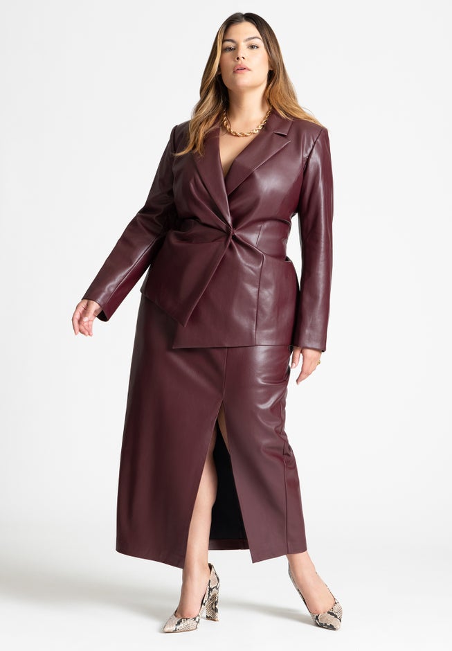 Faux Leather Column Skirt With Slit image number 0