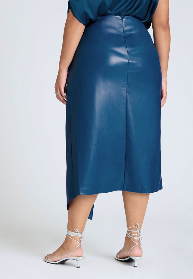 Wrap Front Faux Leather Midi Skirt image number 2