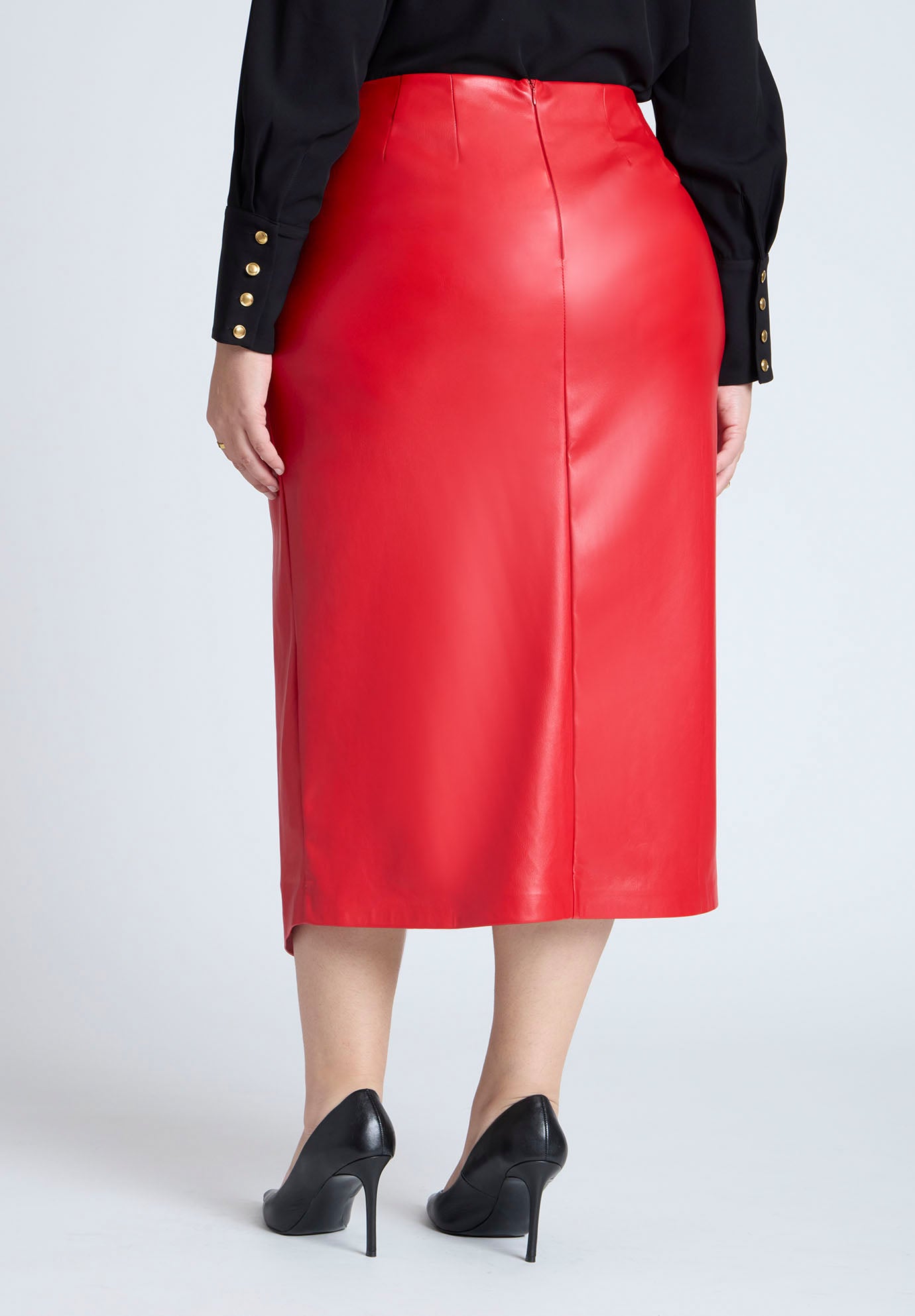 Wrap Front Faux Leather Midi Skirt image number 2