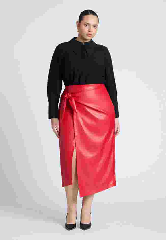 Wrap Front Faux Leather Midi Skirt image number 0