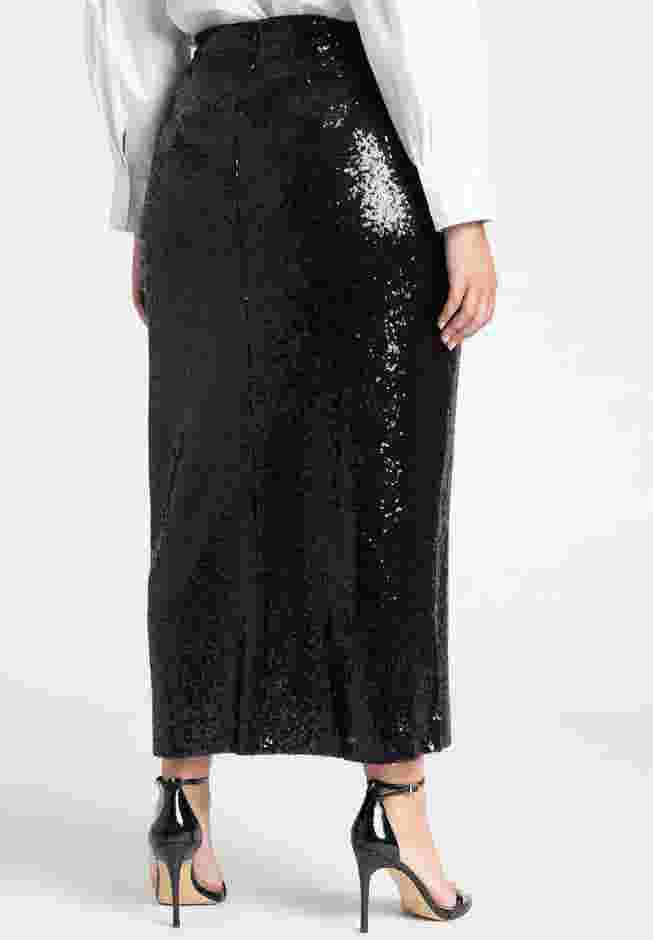 Sequin Shimmer Maxi Skirt With Slit image number 3