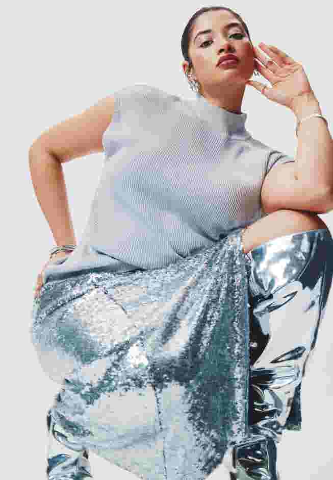 Sequin Shimmer Maxi Skirt With Slit image number 6