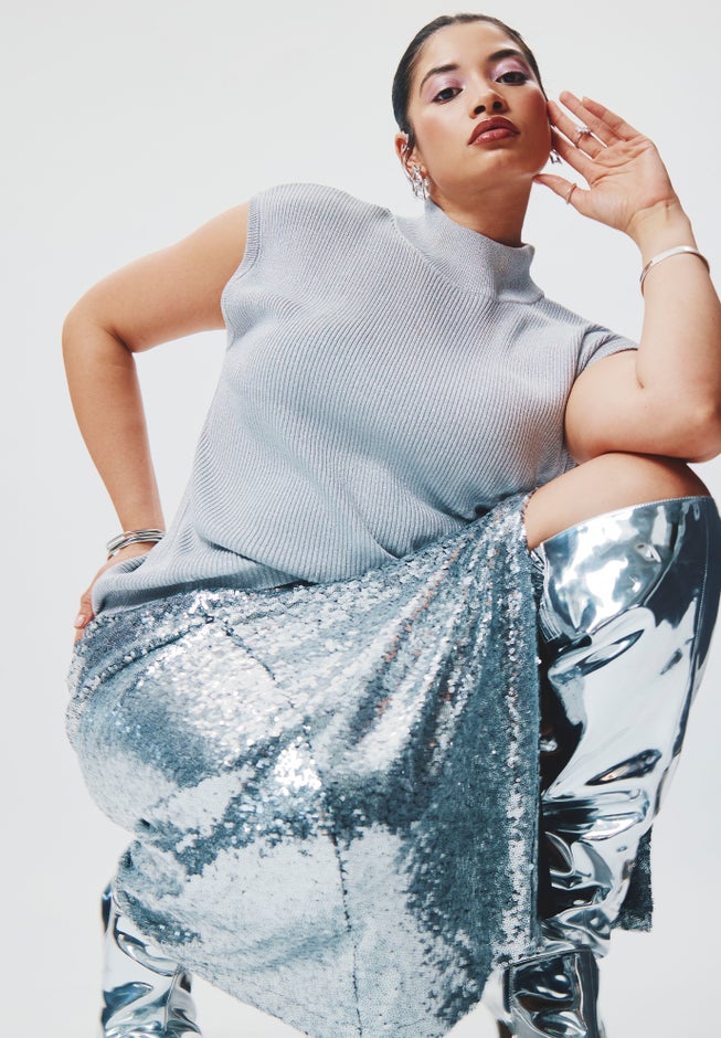 Sequin Shimmer Maxi Skirt With Slit image number 6
