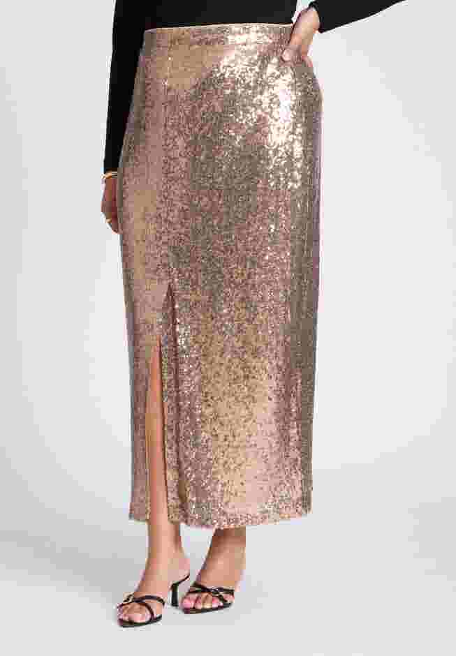 Sequin Shimmer Maxi Skirt With Slit image number 1