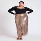 Sequin Shimmer Maxi Skirt With Slit image number null
