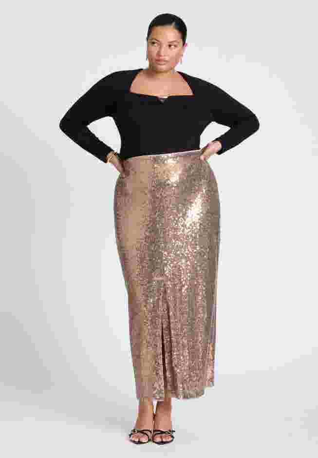 Sequin Shimmer Maxi Skirt With Slit image number 0