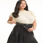 Paneled Faux Leather Midi Skirt image number null