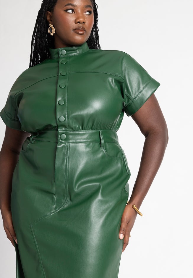 Faux Leather Midi Dress image number 4