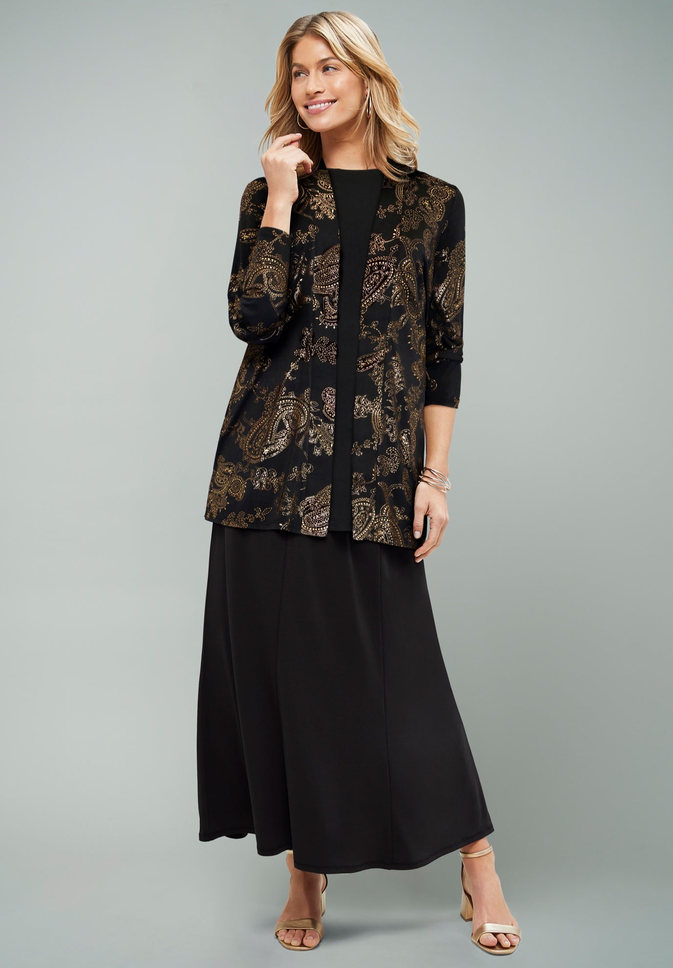 Stretch Knit Open Front Knit Topper image number 1