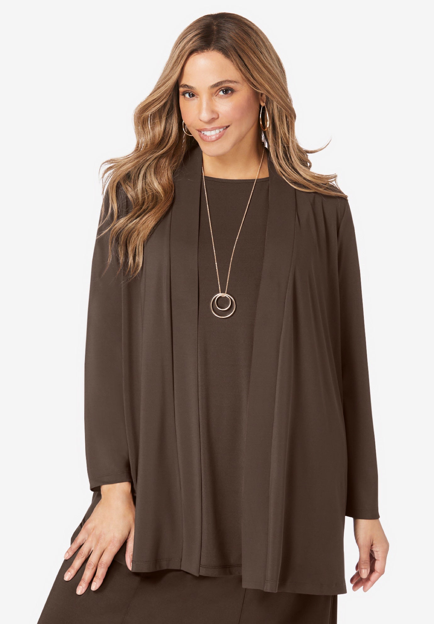 Stretch Knit Open Front Knit Topper image number 0