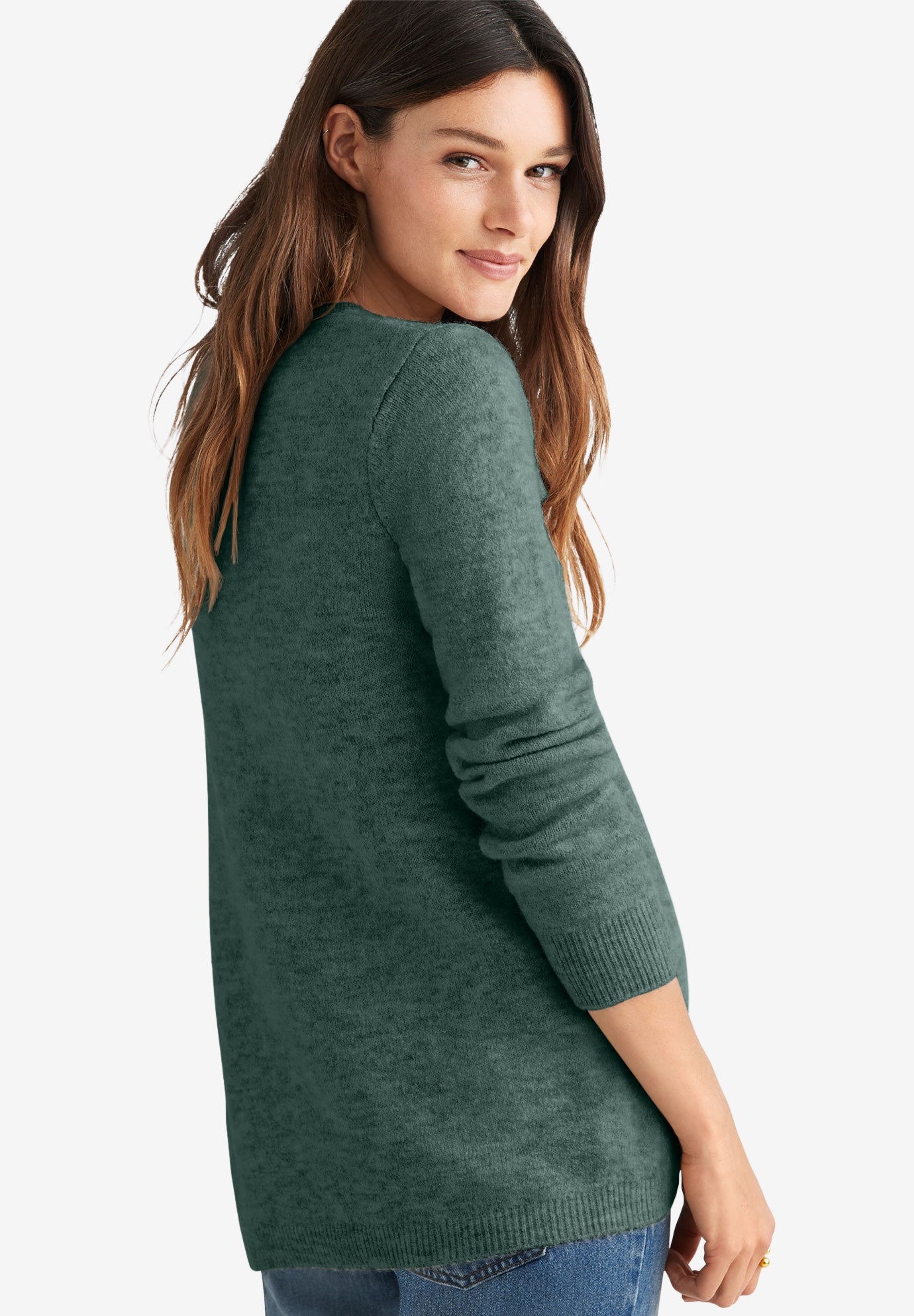 Stretch Scoop Neck Curved Hem With Buttons Pullover Sweater image number 1