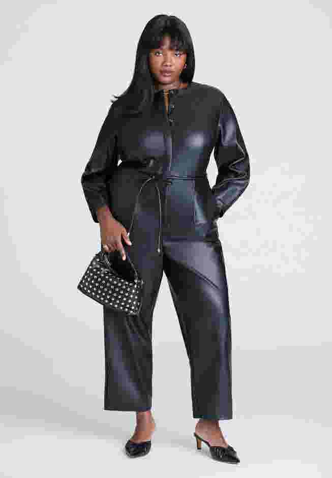 Faux Leather Jumpsuit With Tie image number 1