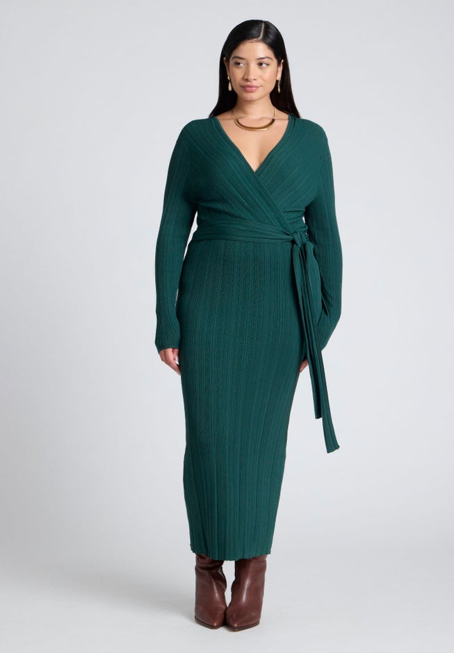Wrap Plisse Sweater Dress image number null