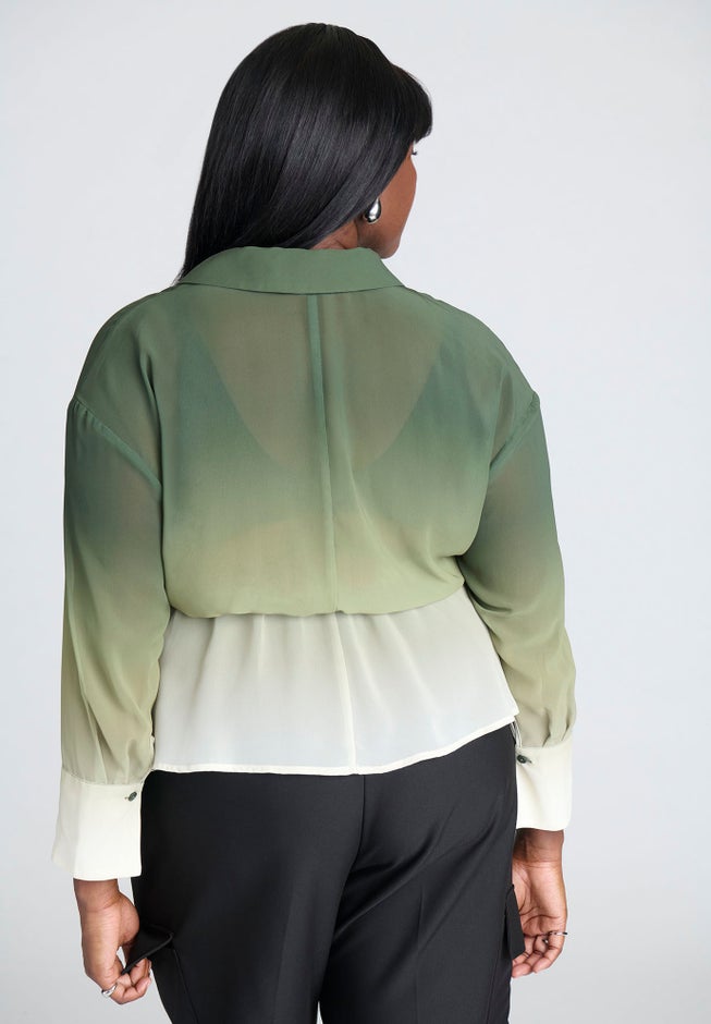 Ombre Wrap Button Down Top image number null