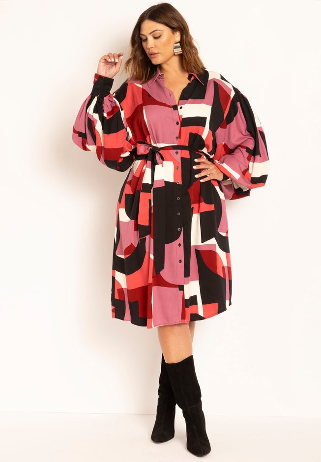 Exaggerated Sleeve Shirt Dress image number null