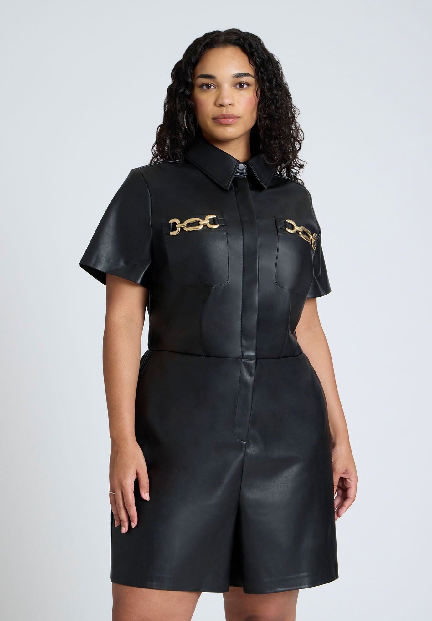 Leather Short Romper image number 2