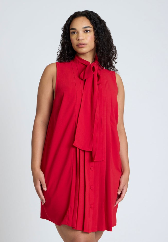 Pleated Bow Neck Mini Dress image number 2