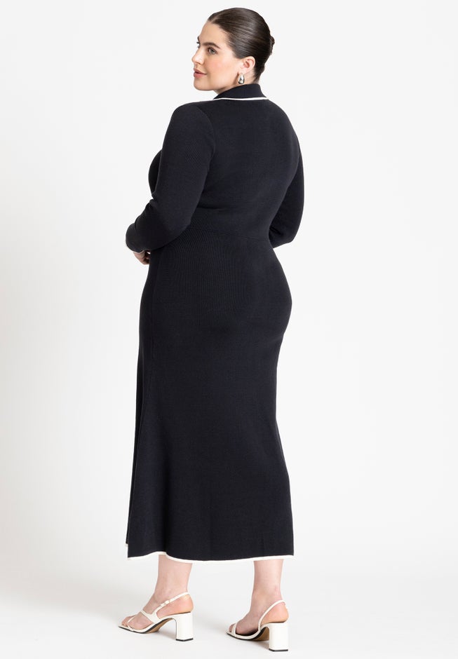 Ribbed Sweater Dress With Collar image number 1