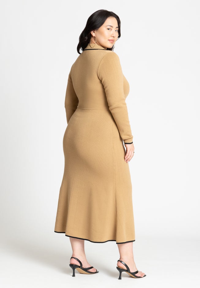 Ribbed Sweater Dress With Collar image number 1