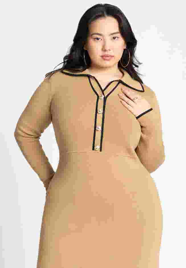 Ribbed Sweater Dress With Collar image number 2