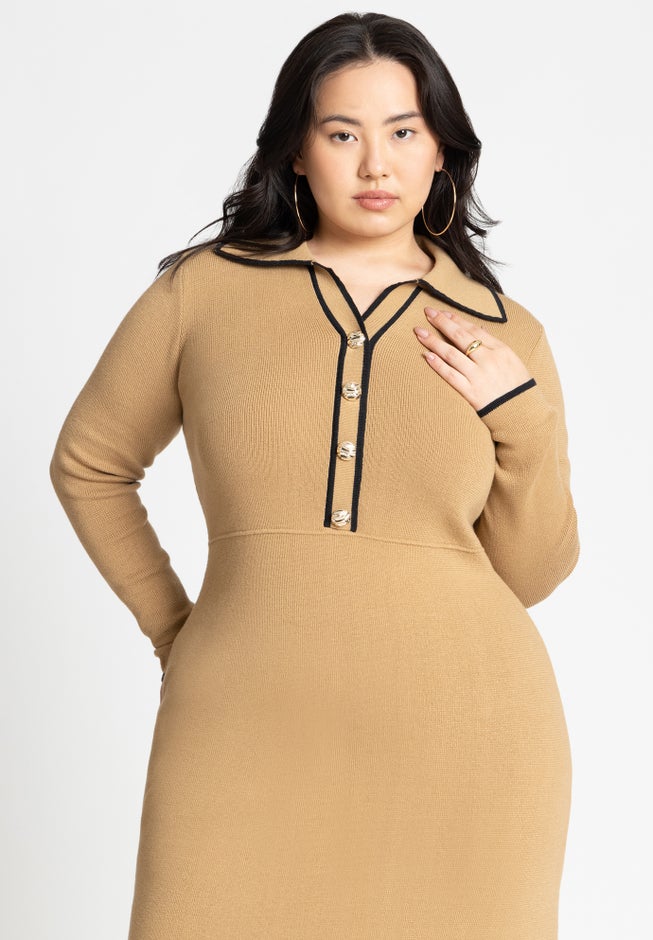 Ribbed Sweater Dress With Collar image number 2