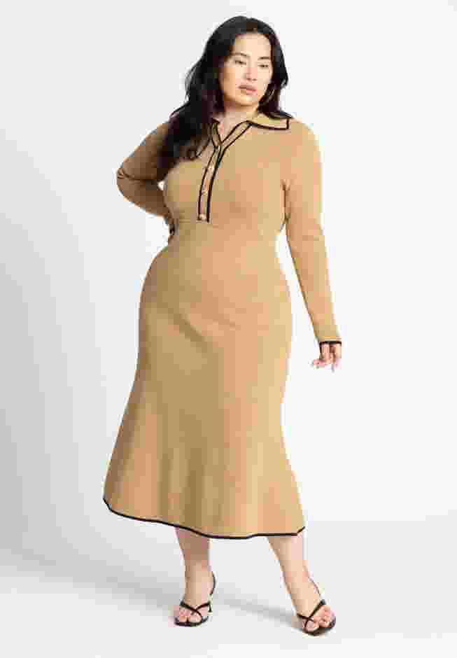 Ribbed Sweater Dress With Collar image number 0