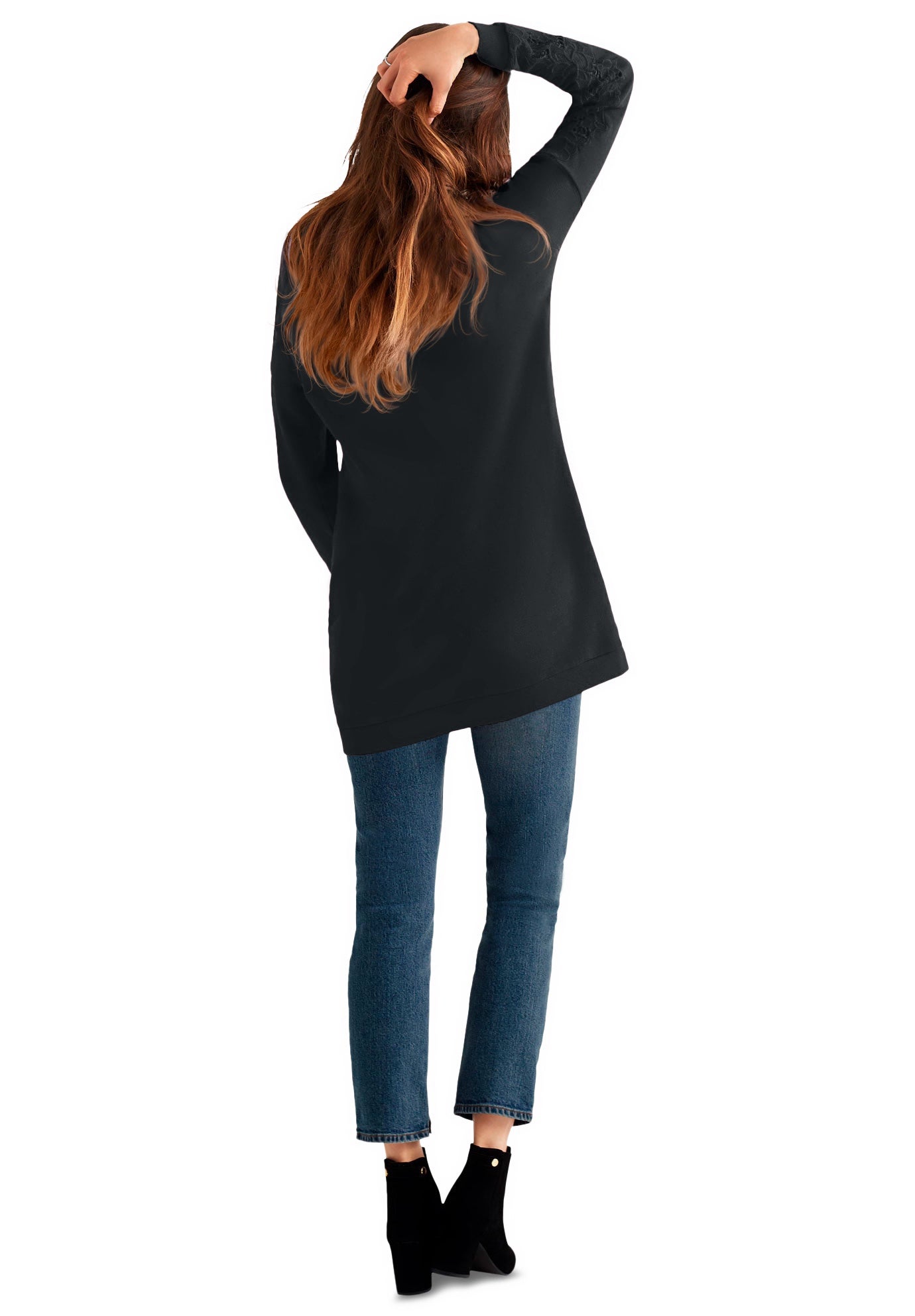 French Terry Lace Trim Sweatshirt Tunic image number 1