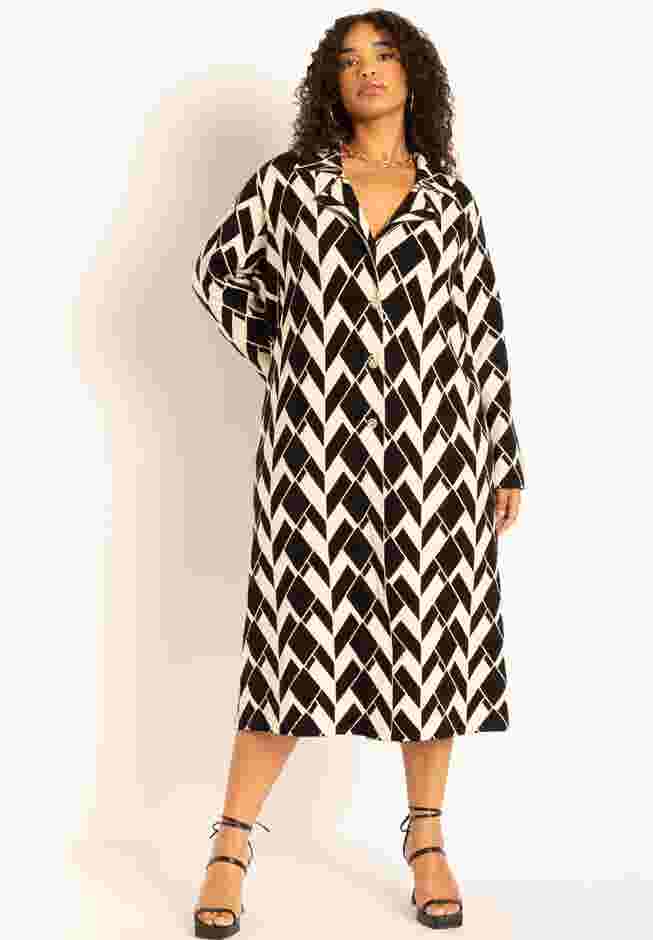 Geo Print Heavy Knit Duster image number 1