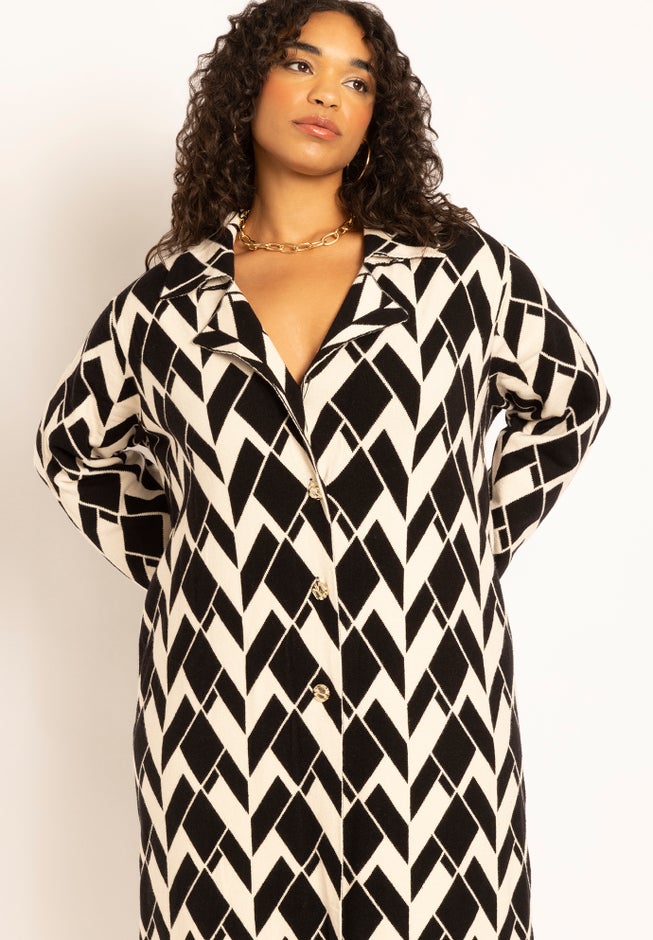 Geo Print Heavy Knit Duster image number null