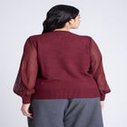 Sheer Sleeve V-Neck Sweater image number null