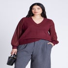 Sheer Sleeve V-Neck Sweater image number null