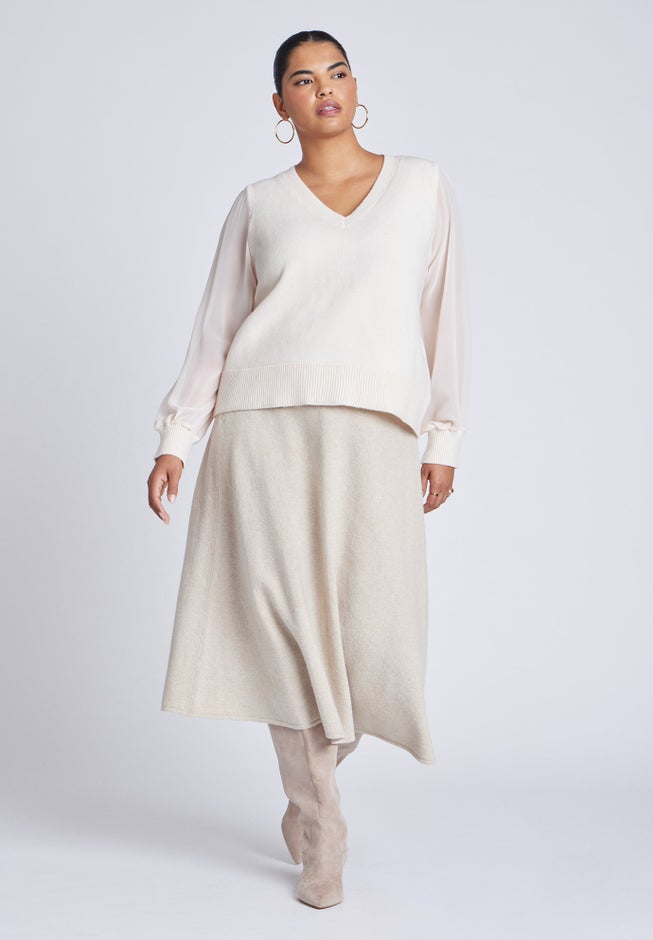 Sheer Sleeve V-Neck Sweater image number 1