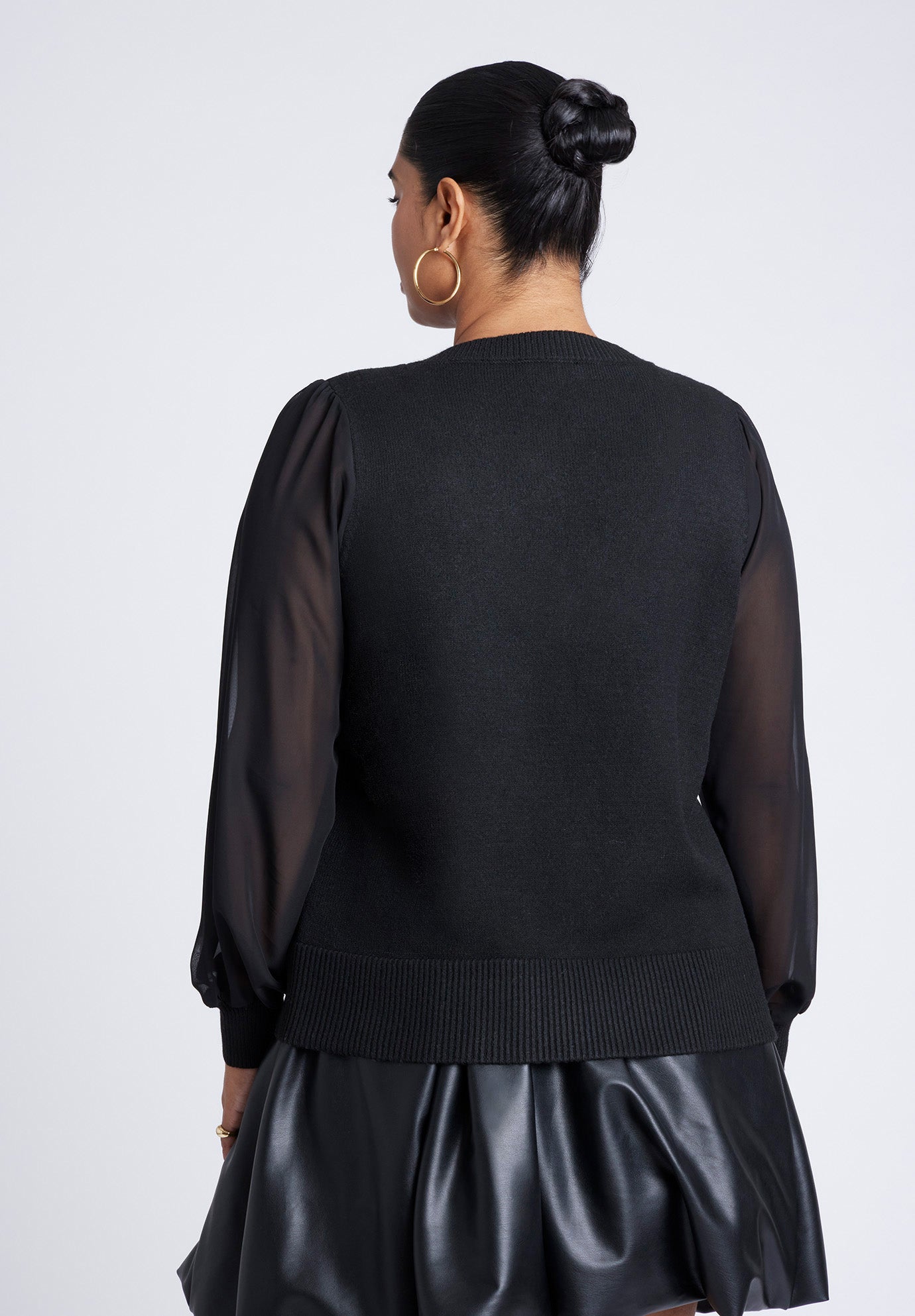 Sheer Sleeve V-Neck Sweater image number 1