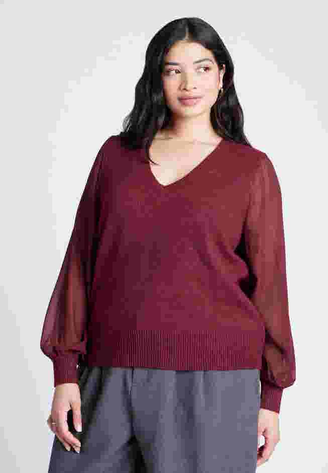 Sheer Sleeve V-Neck Sweater image number 0