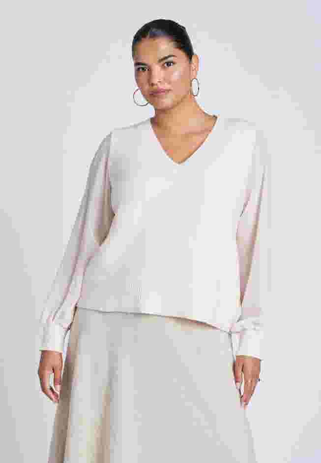 Sheer Sleeve V-Neck Sweater image number 0