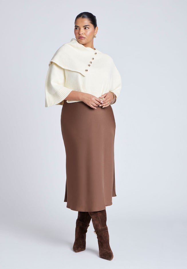 Button Detail Sweater Poncho image number 2