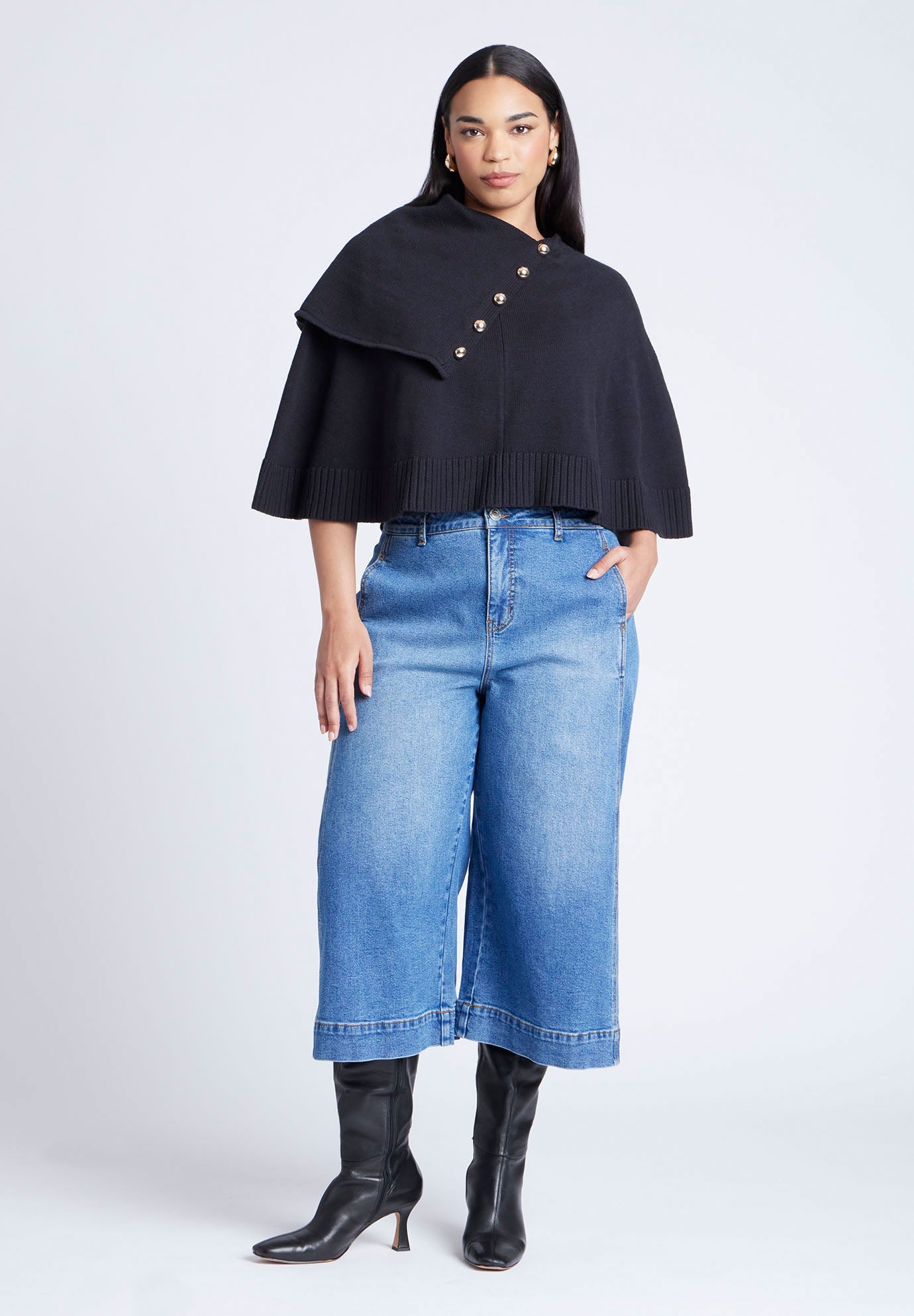 Button Detail Sweater Poncho image number 2