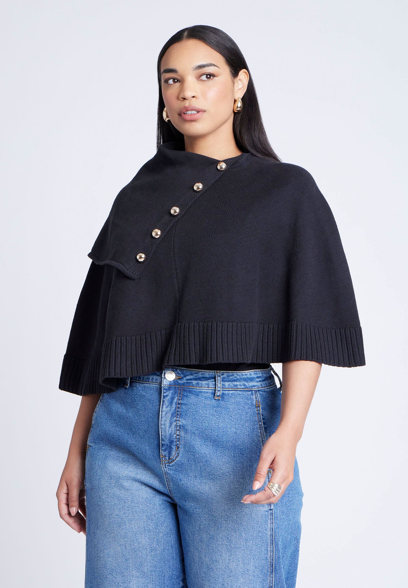 Button Detail Sweater Poncho image number 0